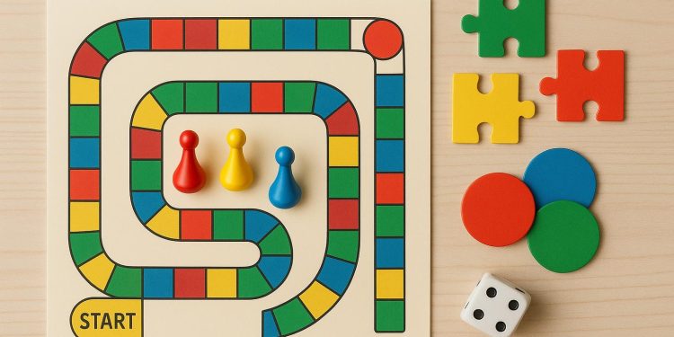 Family enjoying a board game together at home, fostering learning and bonding for children