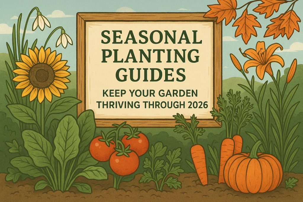 Colorful vegetable and flower garden beds illustrating seasonal planting and thriving growth