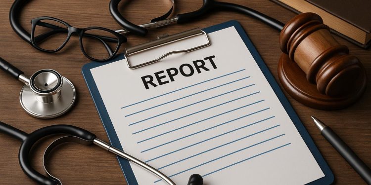 Medical records and expert analysis representing malpractice review by Dr. Eugene Saltzberg