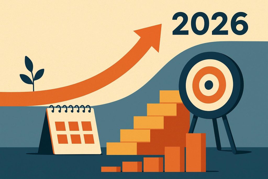 Fresh start concept with planner, coffee, and motivational notes symbolizing new beginnings and goals