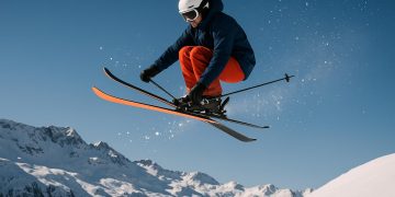 Freestyle skiing action on snow-covered slopes highlighting Thomas Guglielmo’s athletic skills