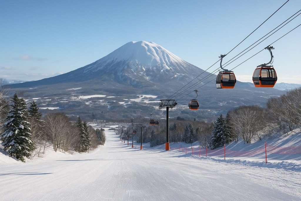 Snow-covered ski slopes with mountain views in Niseko and Yuzawa, Japan, winter sports destinations