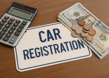 Car registration paperwork and cash offering quick financial relief solution