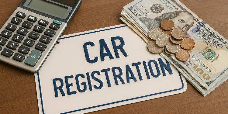 Car registration paperwork and cash offering quick financial relief solution