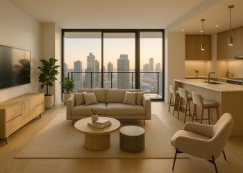 Modern condominium building exterior showcasing amenities and urban lifestyle features