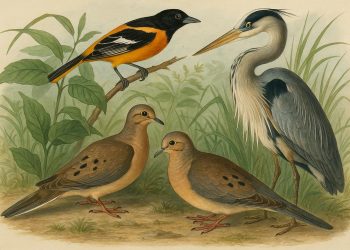 Colorful Audubon bird illustration highlighting Joel Bartsch’s notable ornithological discoveries