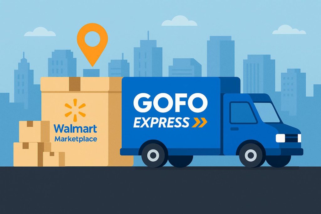 GOFO Express delivery van transporting packages for Walmart Marketplace last mile fulfillment