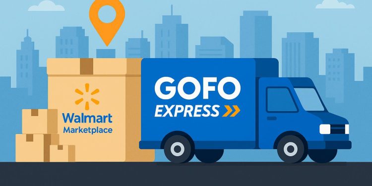 GOFO Express delivery van transporting packages for Walmart Marketplace last mile fulfillment