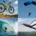 Skydiver freefalling above mountains, showcasing extreme adrenaline sports adventure