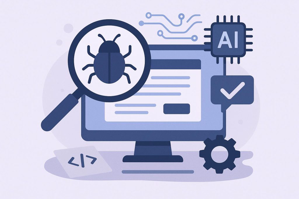 AI tools analyzing software code and highlighting bugs for efficient bug reporting process
