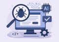 AI tools analyzing software code and highlighting bugs for efficient bug reporting process