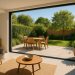 Sunny open-plan living space with modern decor and greenery, highlighting open-area lifestyle benefits