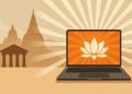 Modern spiritual leader teaching followers online through digital platforms and virtual communities