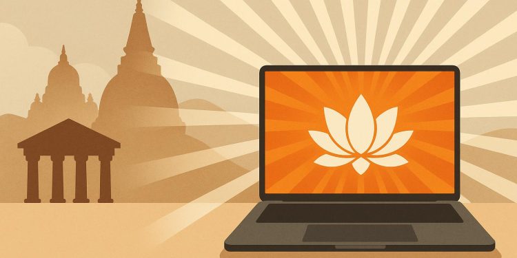 Modern spiritual leader teaching followers online through digital platforms and virtual communities