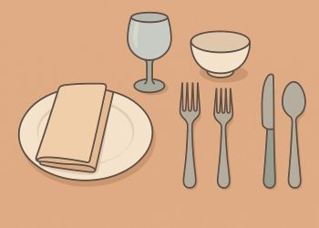 Elegant table setting displaying proper mealtime etiquette with neatly arranged dishes and utensils.